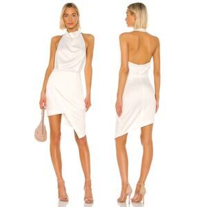 Elliatt Camo Asymmetrical Dress Halter Neck Party Bridal Cocktail White Size M